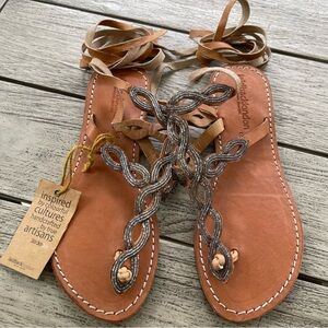 Laidback London  Henning Leather Sandals Beaded Straps Size 8 (39) NWT